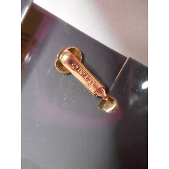 NIB Vintage Green gold enamel Crown Trifari drop clip on earrings 1980s costume - Picture 3 of 3